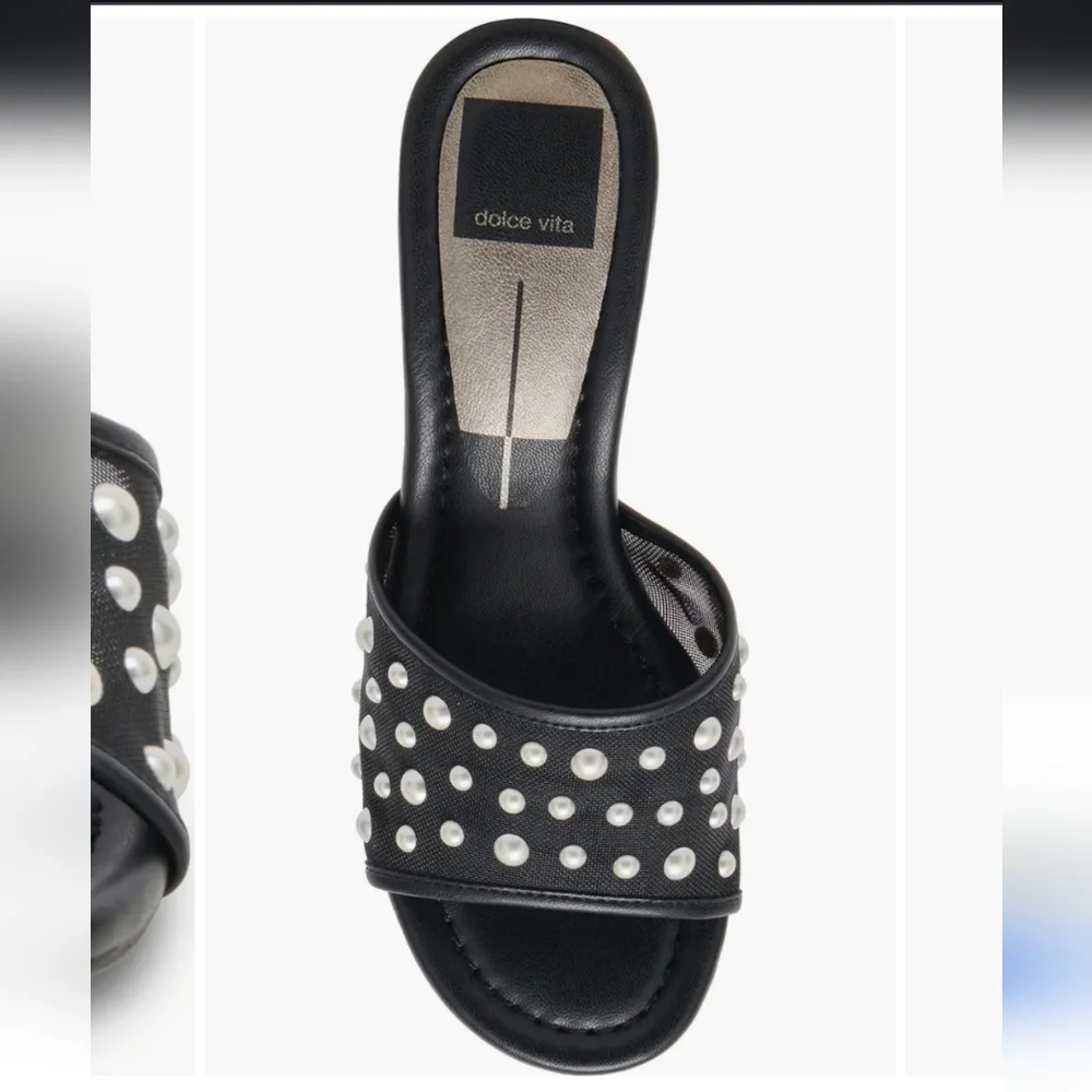 Dolce Vita Meeza Pearl Elegant Blk W/ White Faux Pearl Detail Women's Heels NIB - Picture 6 of 16